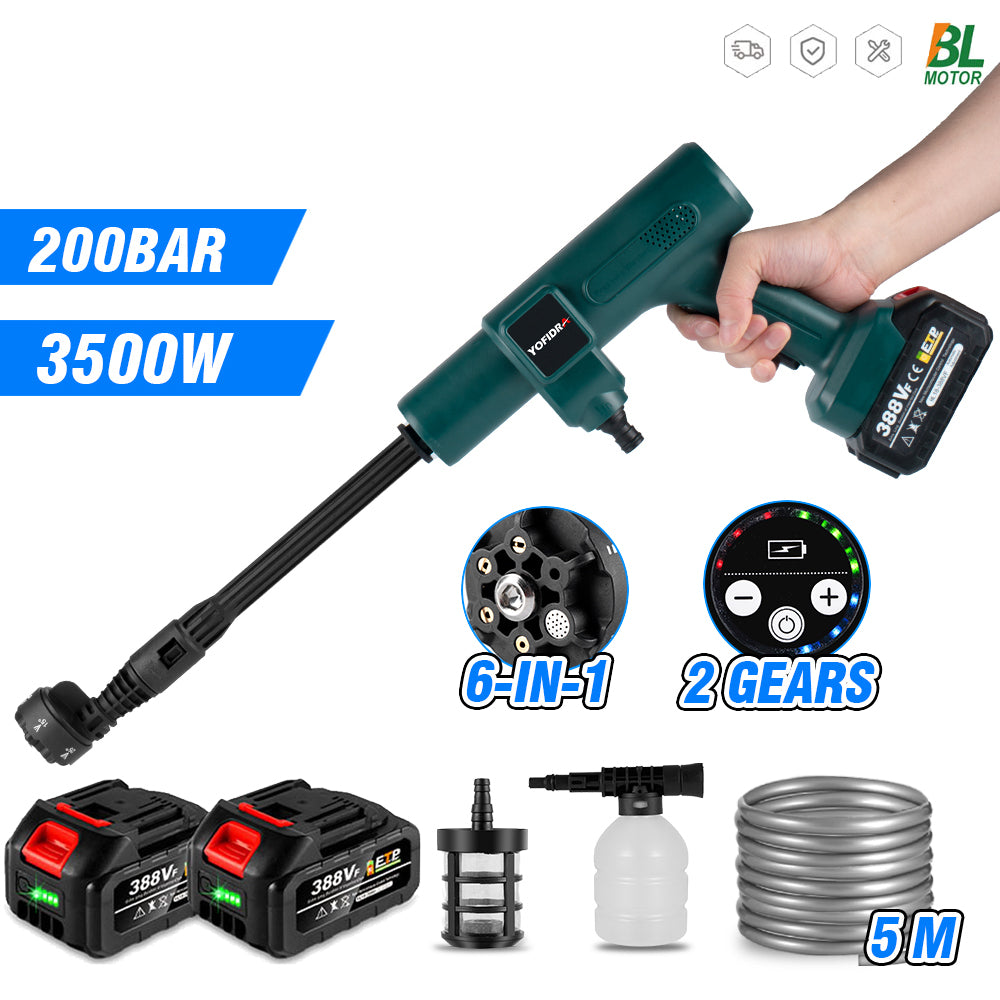 Car Washer Gun, 18V, 3500W, 200 Bar,2 Batteries, EU Plug, Green