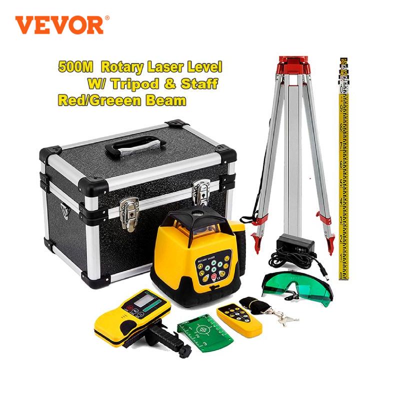 Rotary Laser Level, Vevor, 500m, Self-Leveling, Green Beam Kit Set 2, Yellow