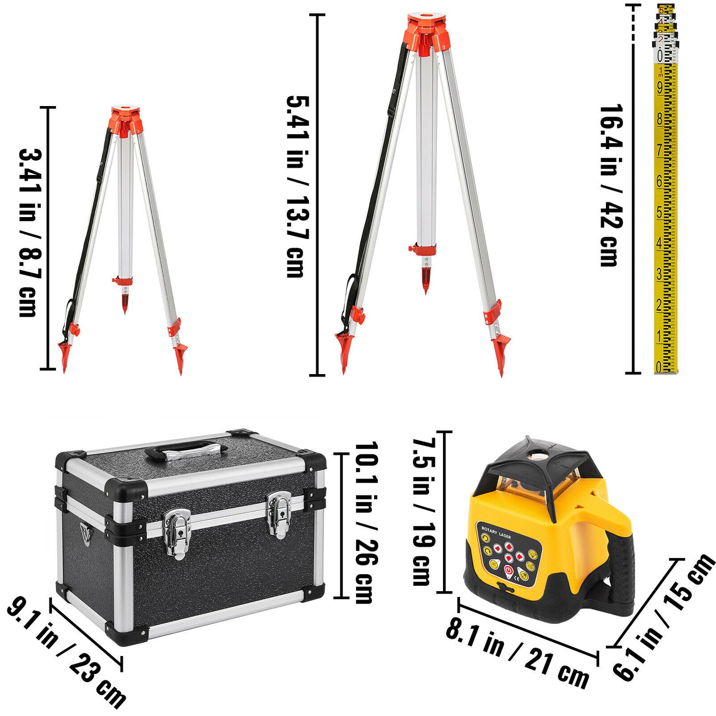 Rotary Laser Level, Vevor, 500m, Self-Leveling, Green Beam Kit Set 2, Yellow