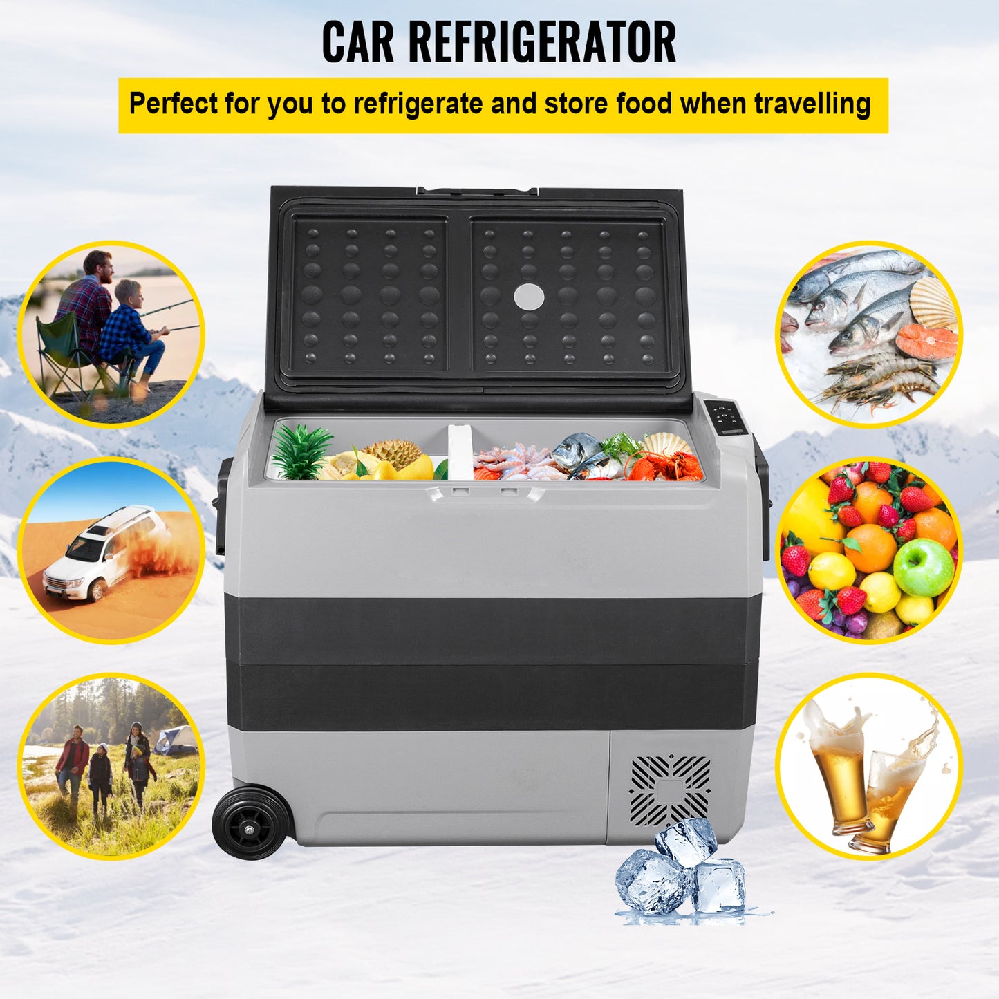 Portable Dual Zone Fridge Freezer 60L/50L/36L with Wheels and Draw Bar