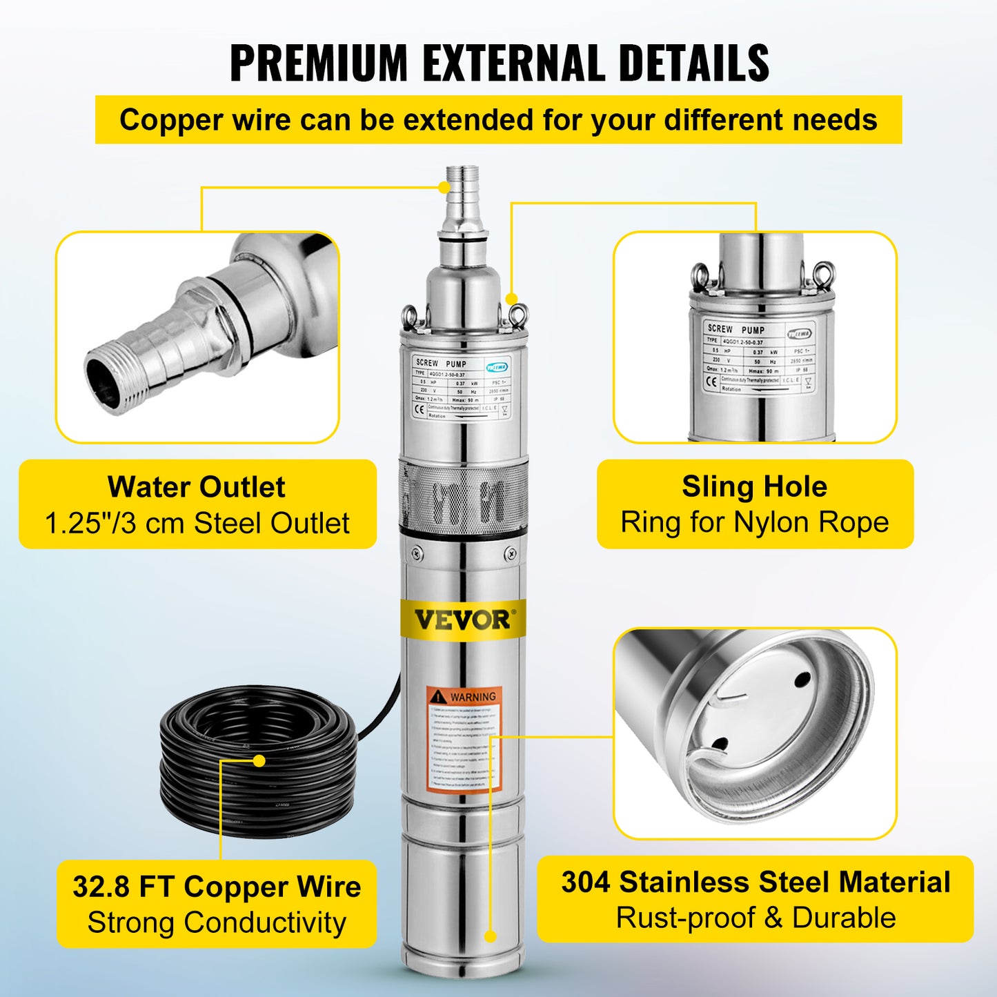 Submersible well pump with control box, 2200 W, 20 m cable, 5500 l/h