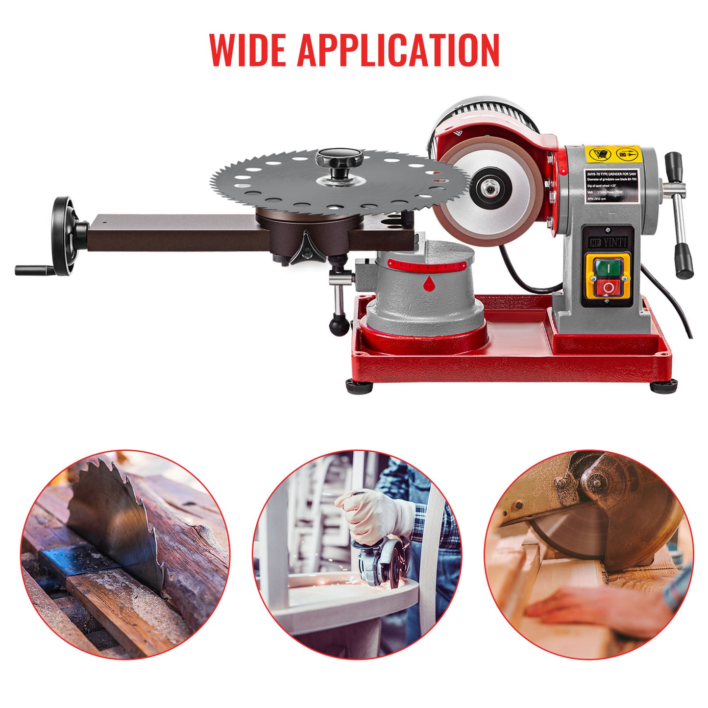 Circular saw blade sharpening machine, 370W, 2850 RPM, adjustable, red