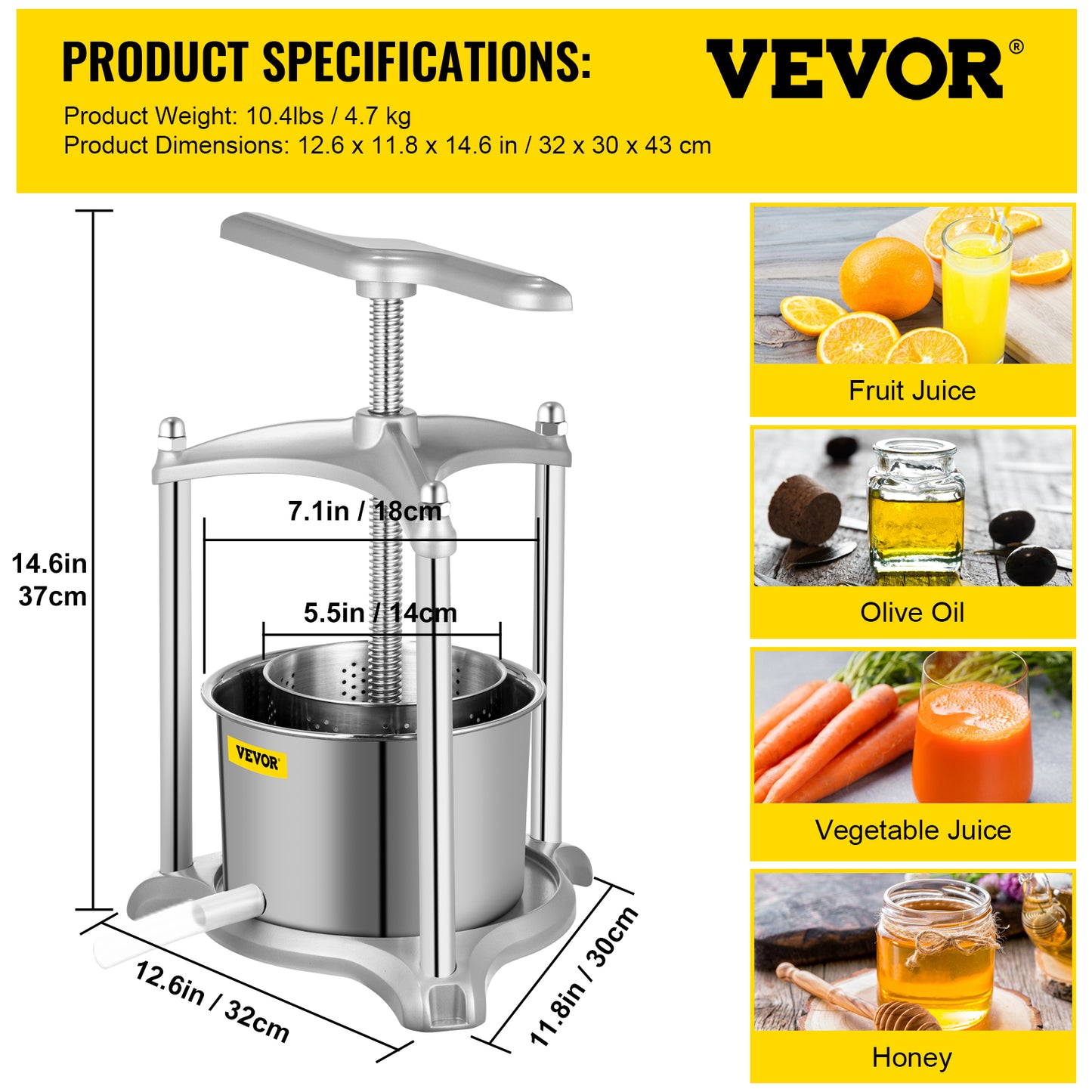 Presse-cidre de vin de fruits en acier inoxydable, capacité de 3L/6L