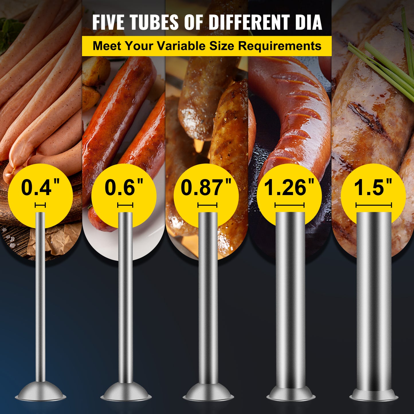 Remplisseur de saucisses en acier inoxydable de 7 lb avec 5 buses, manuel pour usage domestique/commercial