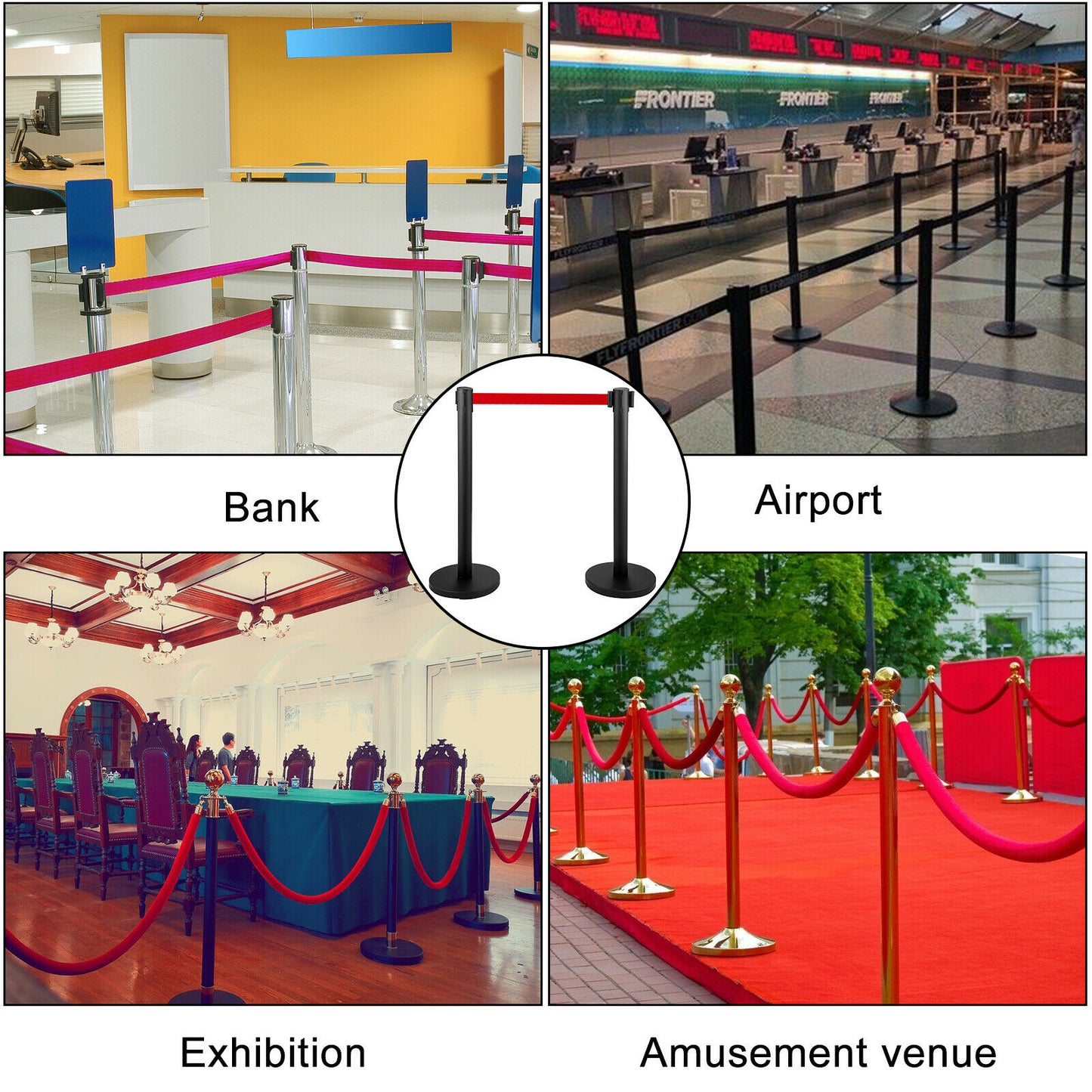 Crowd Control Barrier Stand with Adjustable Belt, Red Security Post, 4-6 Pcs