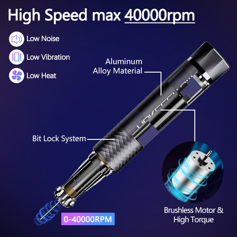 Nail Drill Machine, Yokefellownail, 40000RPM, Rechargeable, Brushless Motor, Silver