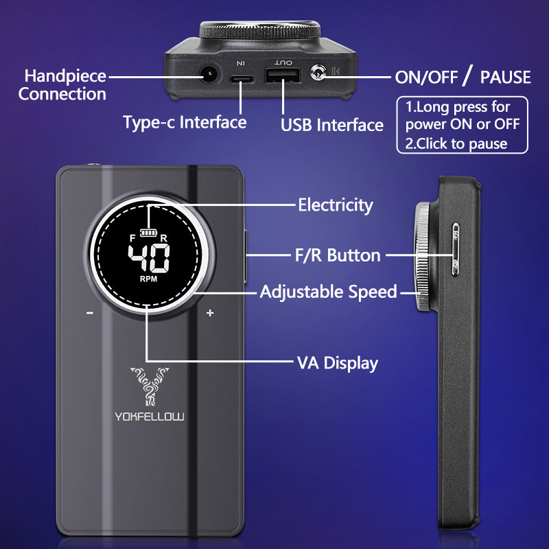 Ponceuse à ongles, Yokefellownail, 40 000 tr/min, rechargeable, moteur sans balais, argent