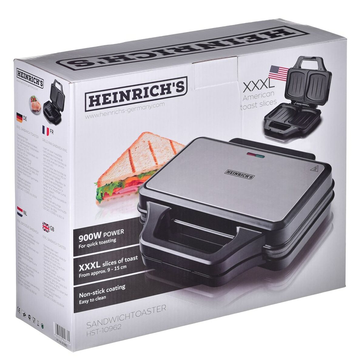 Sandwich Maker Heinrich's HST 10962 Silver 900 W