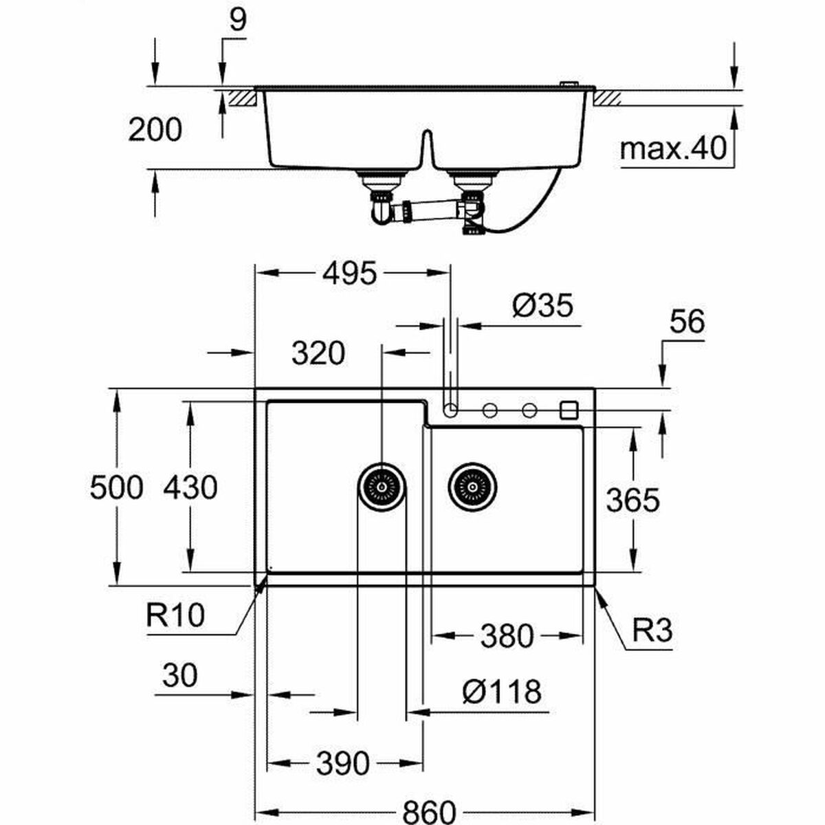 Chiuvetă cu Două Cuve Grohe K500