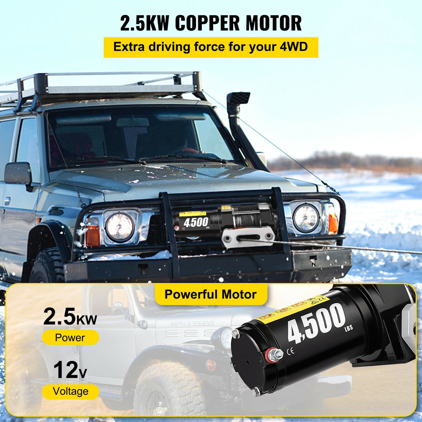 Electric Winch 4500lbs 12V for 4x4 Trucks ATV Off Road with Wireless Control & Synthetic Rope 42.6ft