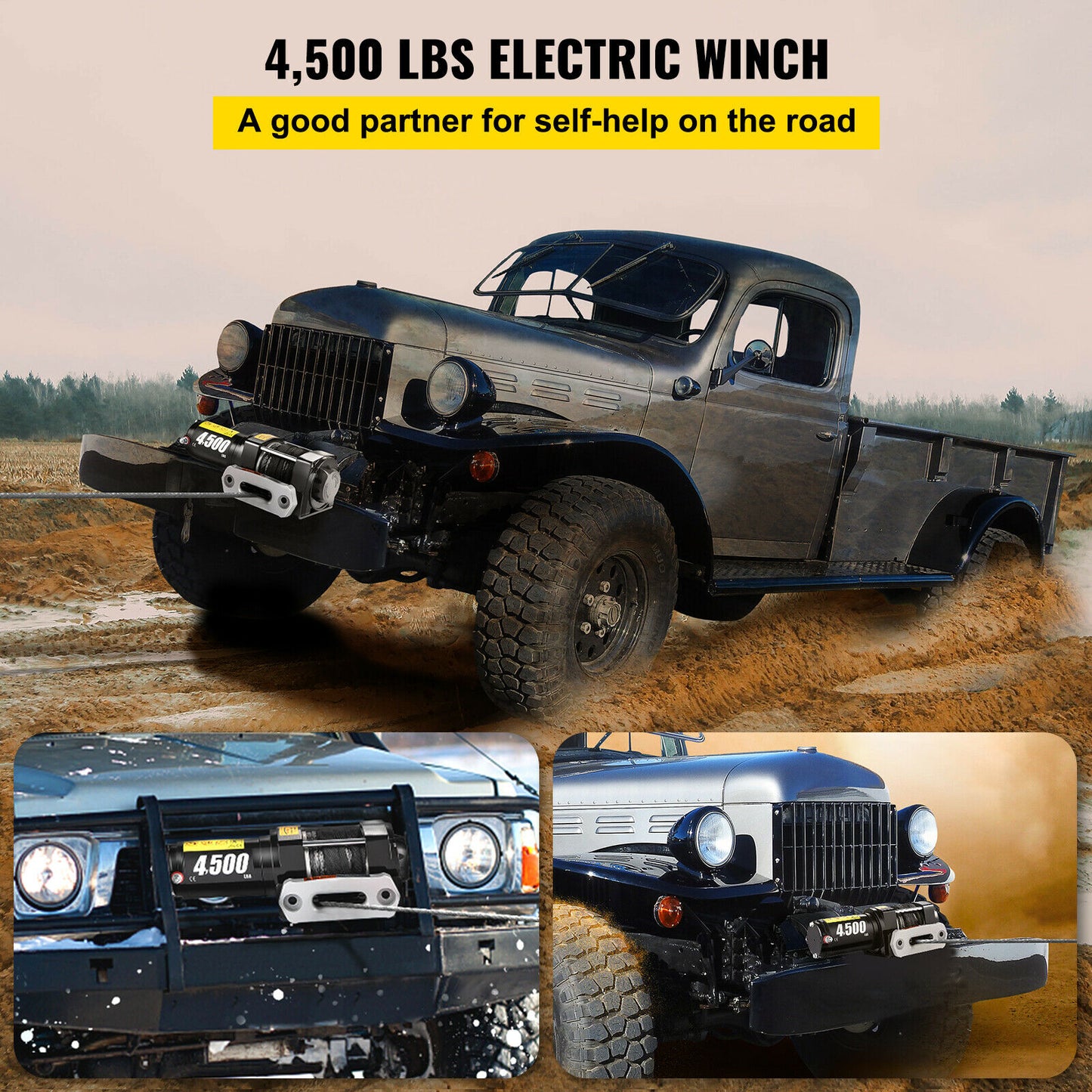 Treuil électrique 4500lbs 12V pour camions 4x4 ATV hors route avec commande sans fil et corde synthétique 42,6 pieds