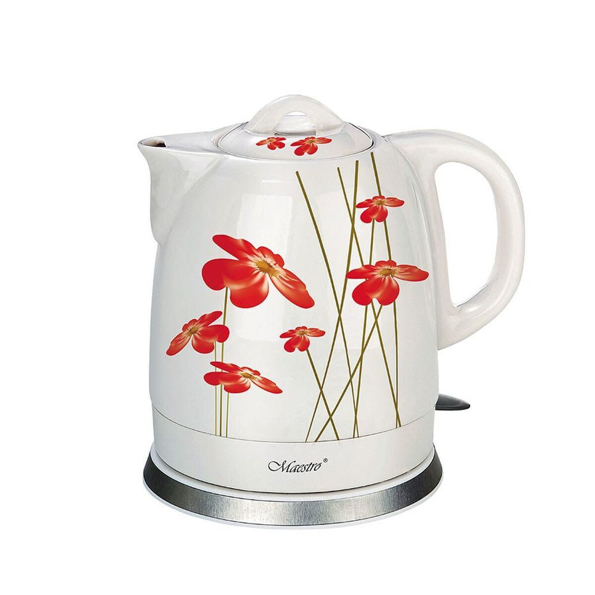 Fierbător de Apă și Ceainic Electric Feel Maestro MR-066 Red Flowers Alb Roșu Ceramic 1200 W 1,5 L