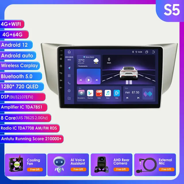 Mp5 Player, For Toyota, S5, 4GB, 64GB, 2 Din, 4x60, WiFi, White