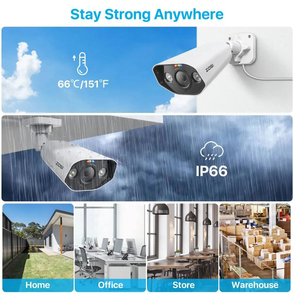 Outdoor surveillance camera, 8MP PoE camera, Ultra HD video, AI human detection, CCTV surveillance, Two-Way Talk, Black, Standard size.