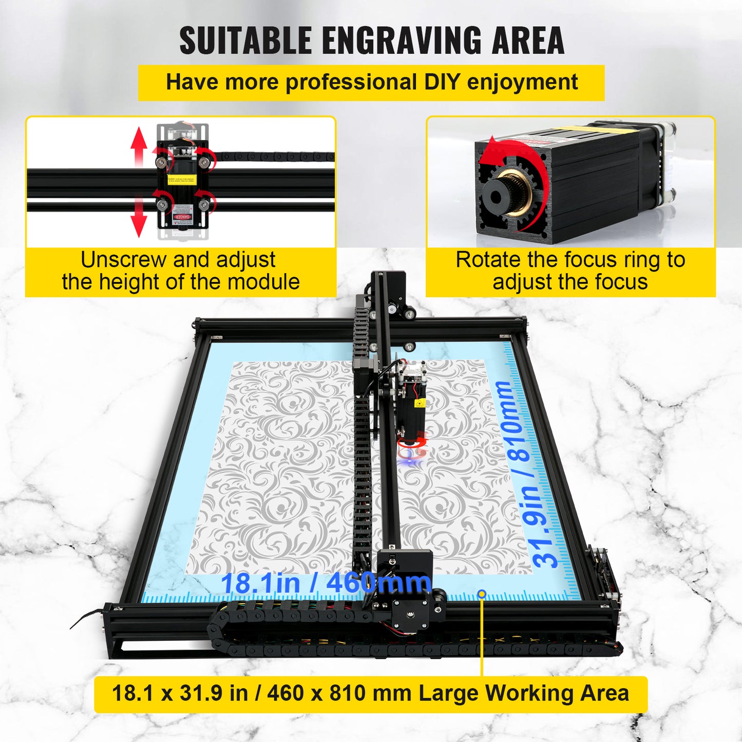 Engraving Machine, 40x40cm, 5.5W, Router, Square Spot, USB, Wi-Fi, Black