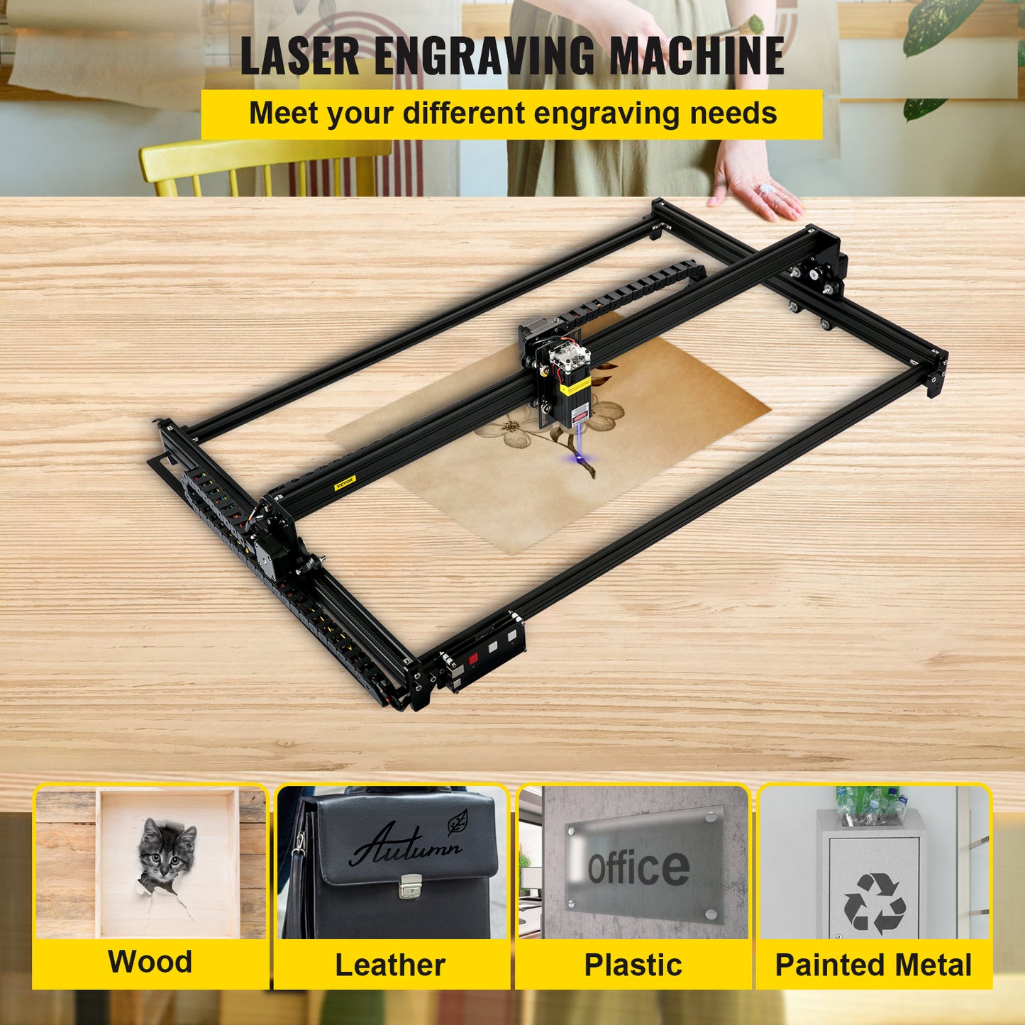 Engraving Machine, 40x40cm, 5.5W, Router, Square Spot, USB, Wi-Fi, Black