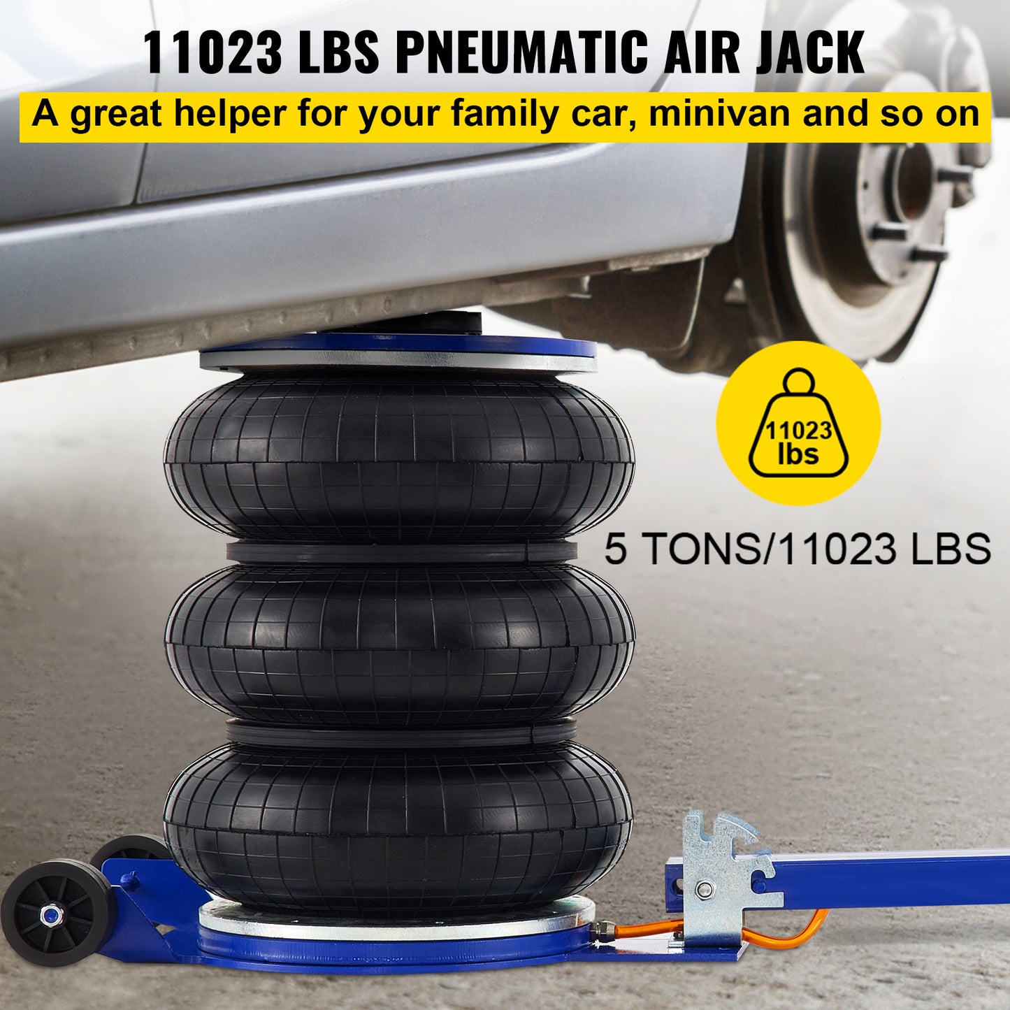 Pneumatic Triple Bag Car Jack 5T with Fast Lifting (16"/40cm) - Automotive