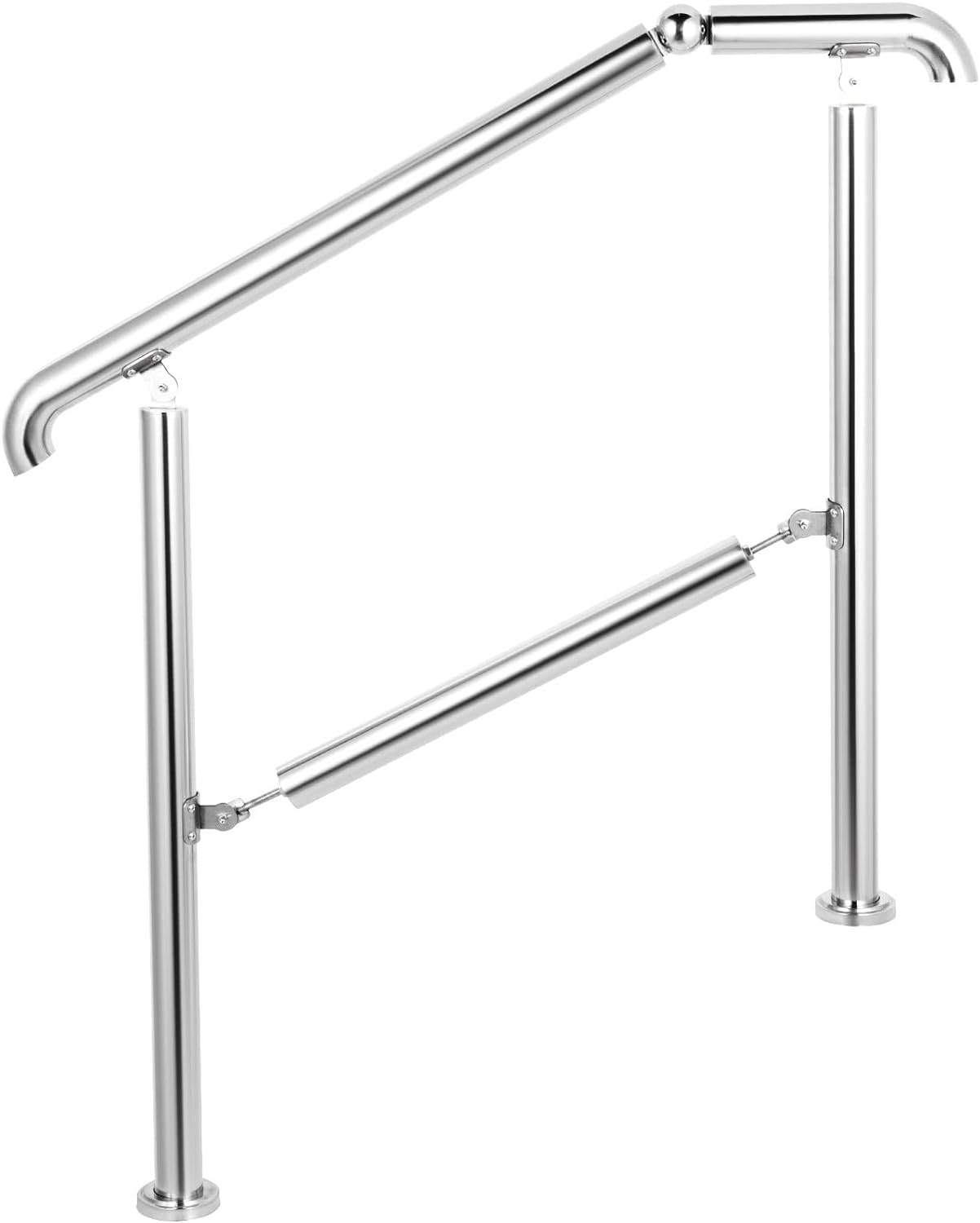 Handrail, 3 Step, Capacity 220 LBS, Adjustable, Stainless Steel, Silver