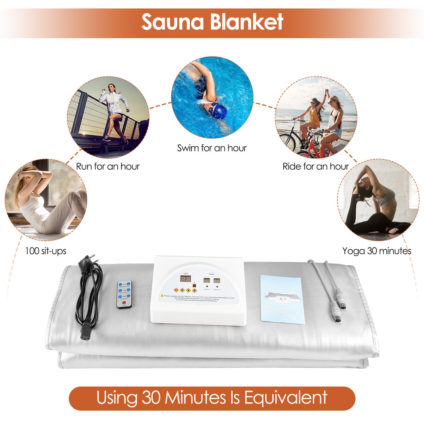 Sauna Blanket, 180 x 90 cm, up to 85 degrees, 650w, 60Hz, Silver