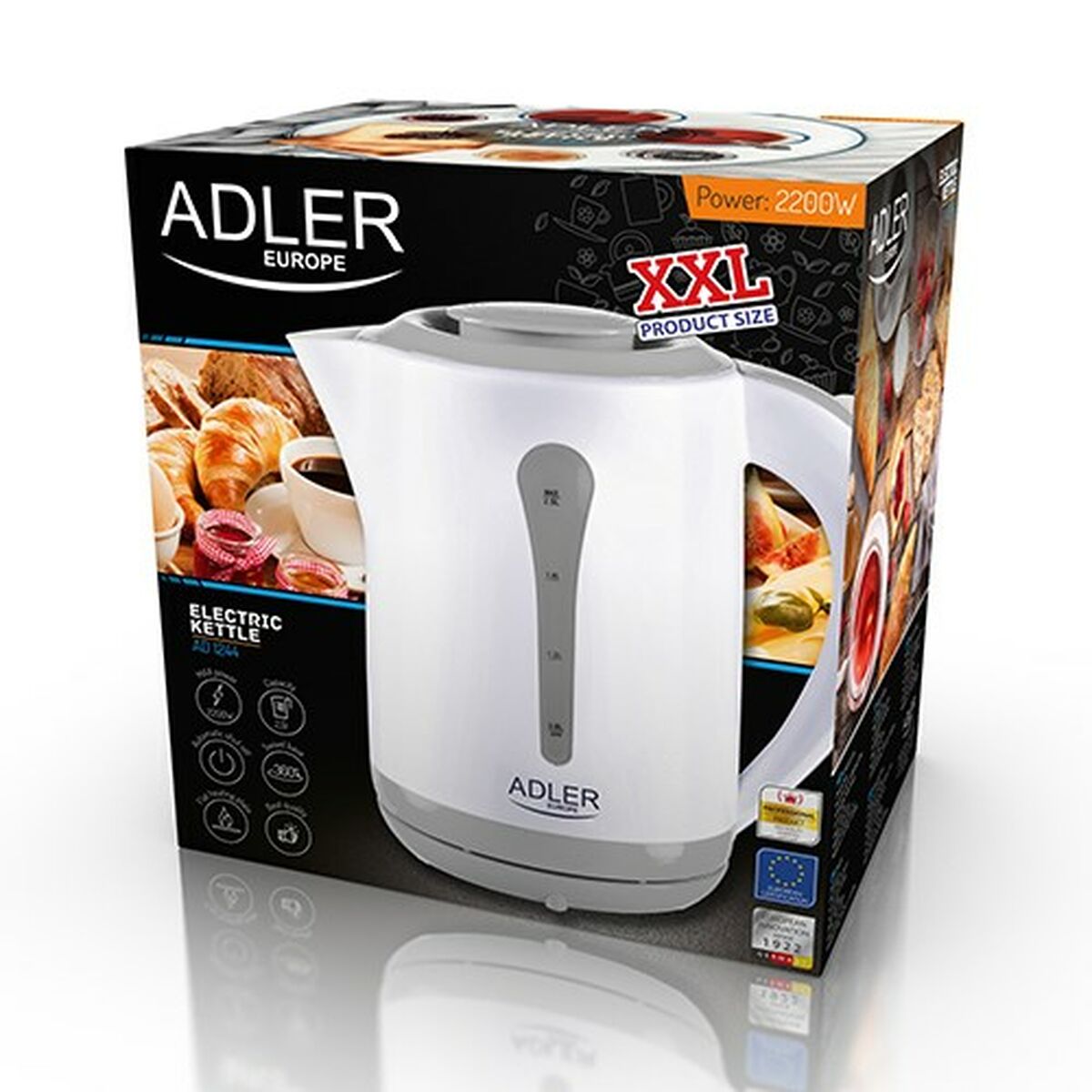 Fierbător Adler AD 1244 Alb Plastic 2200 W 2,5 L