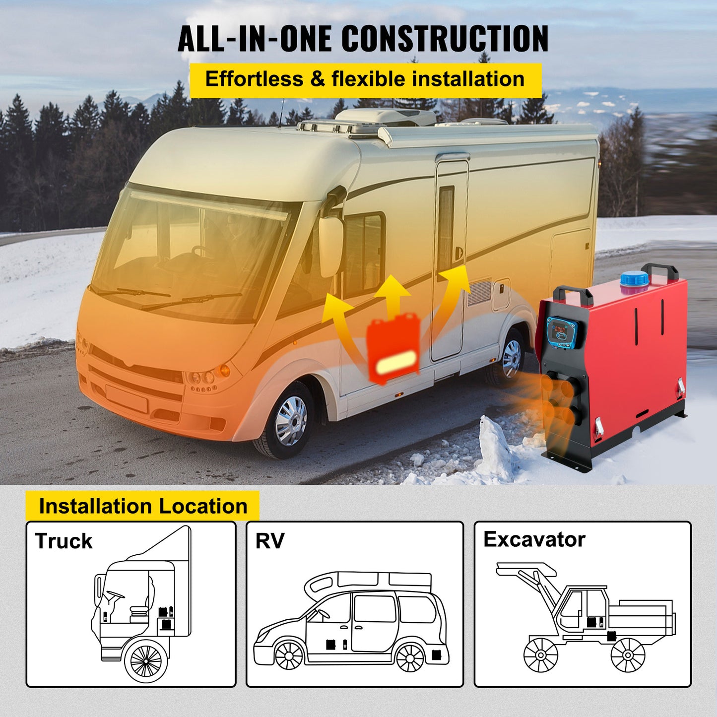 Diesel Air Heater with 4 Outlets - 5KW, 12V Ideal for Car, Bus, RV, Truck & Camper Heating Results Up to 50 Characters Long