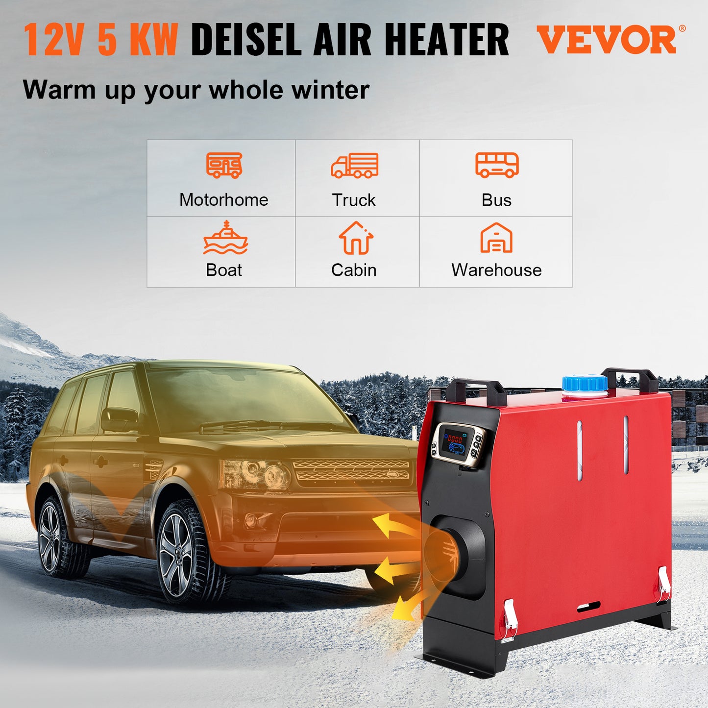 Diesel Air Heater 5KW 12V Remote LCD Low Noise for Vehicle - Heating & Fans.