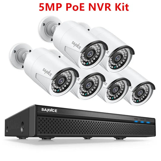 Surveillance Camera, 5MP PoE NVR Kit, 8CH H.264, Nightvision, Waterproof, Outdoor, 6pcs Camera, Home Video Security