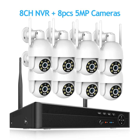 Surveillance Camera, 8CH NVR 8 camera, 5MP, Red Blue Light Alarm, Wireless, Onvif Support, Full Color