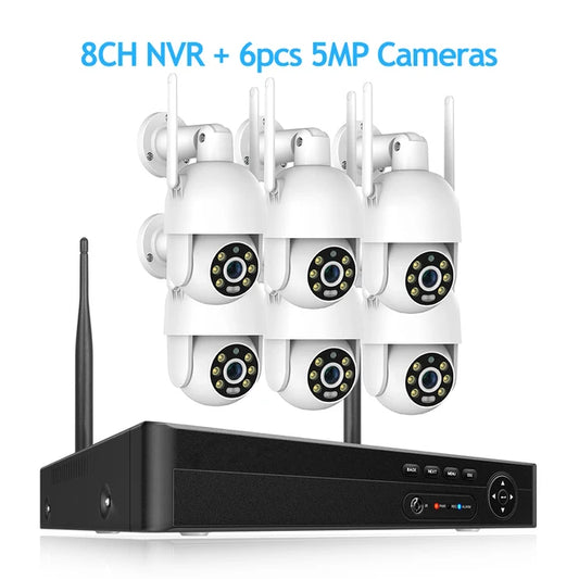 Surveillance Camera, 8CH NVR 6 camera, 5MP, Red Blue Light Alarm, Wireless, Onvif Support, NVR Recorder, Full Color