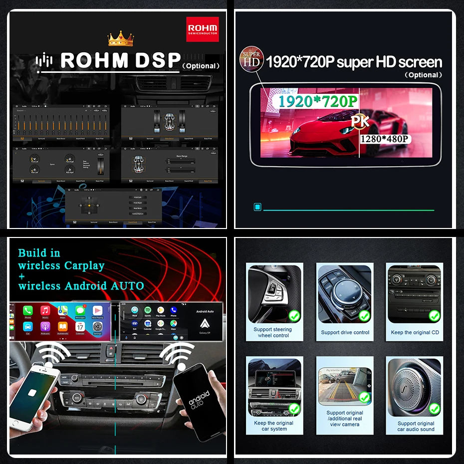 Mp5 Player, for BMW 5 Series, 2Din, Android 12, 8GB, 256GB, 720p, GPS, Black