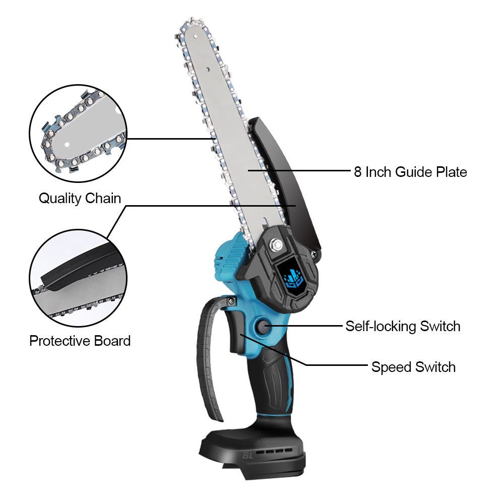 Chainsaw, Yofidra, Brushless, Electric, Cordless, Rechargeable, 2 Battery Set, 6 inch, Black