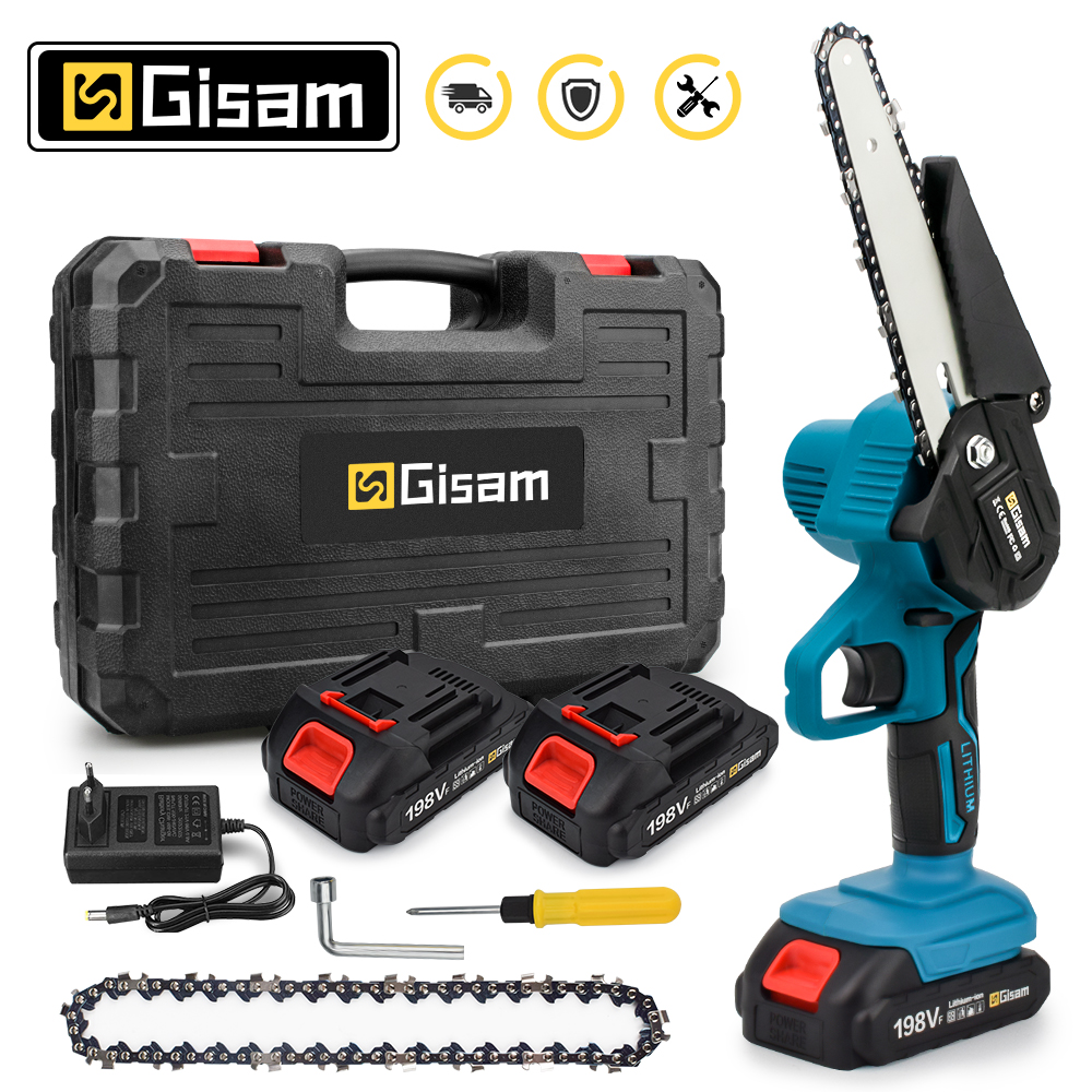 Chainsaw, Gisam, 6 Inch, Electric, Cordless, 18V Battery, Blue