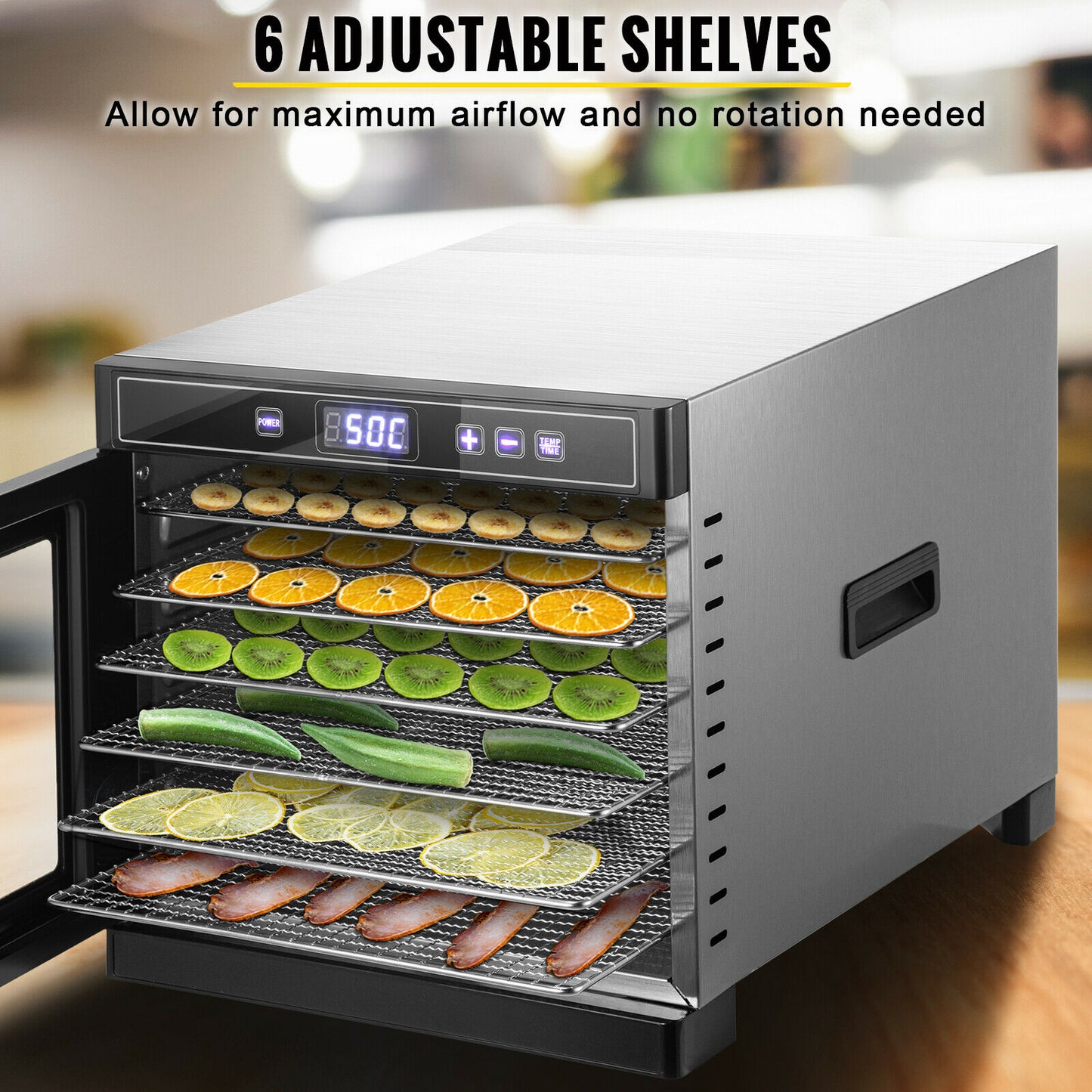 Stainless Steel 6-Tray Food Dehydrator - Fast & Efficient Drying