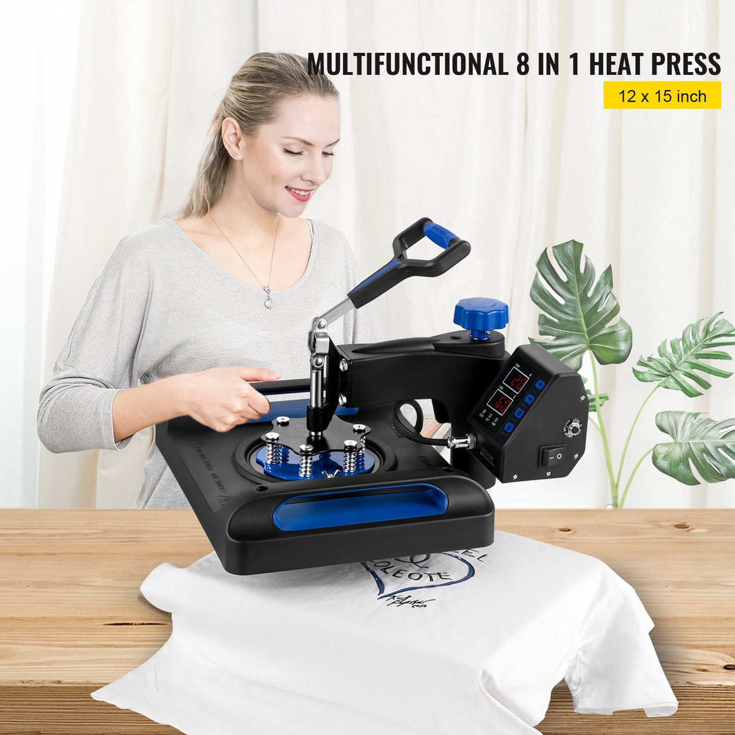 5-in-1 Multifunctional Digital Heat Press Machine for Cap Shirt Mug Plate, 30*38CM & 38*38CM.