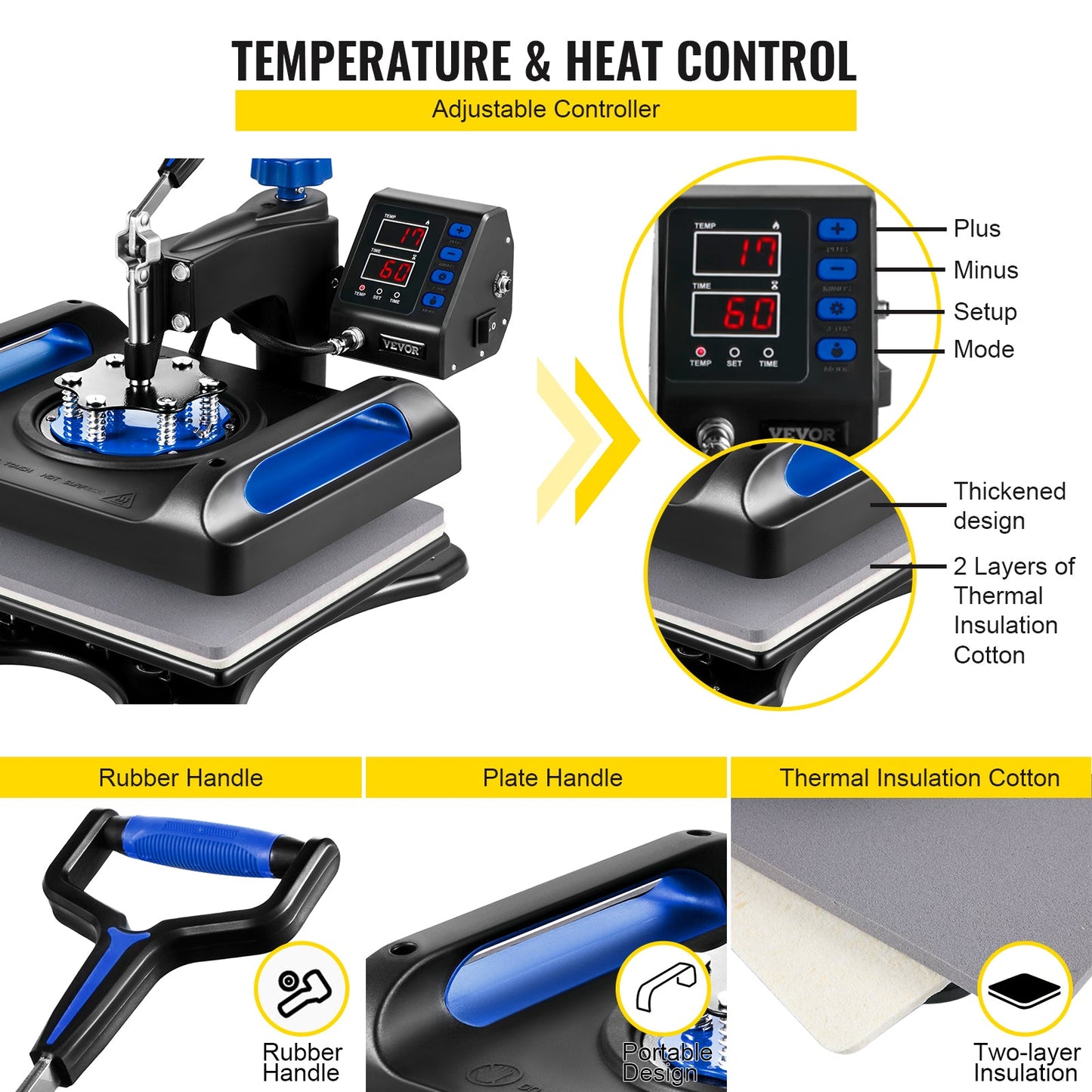 5-in-1 Multifunctional Digital Heat Press Machine for Cap Shirt Mug Plate, 30*38CM & 38*38CM.