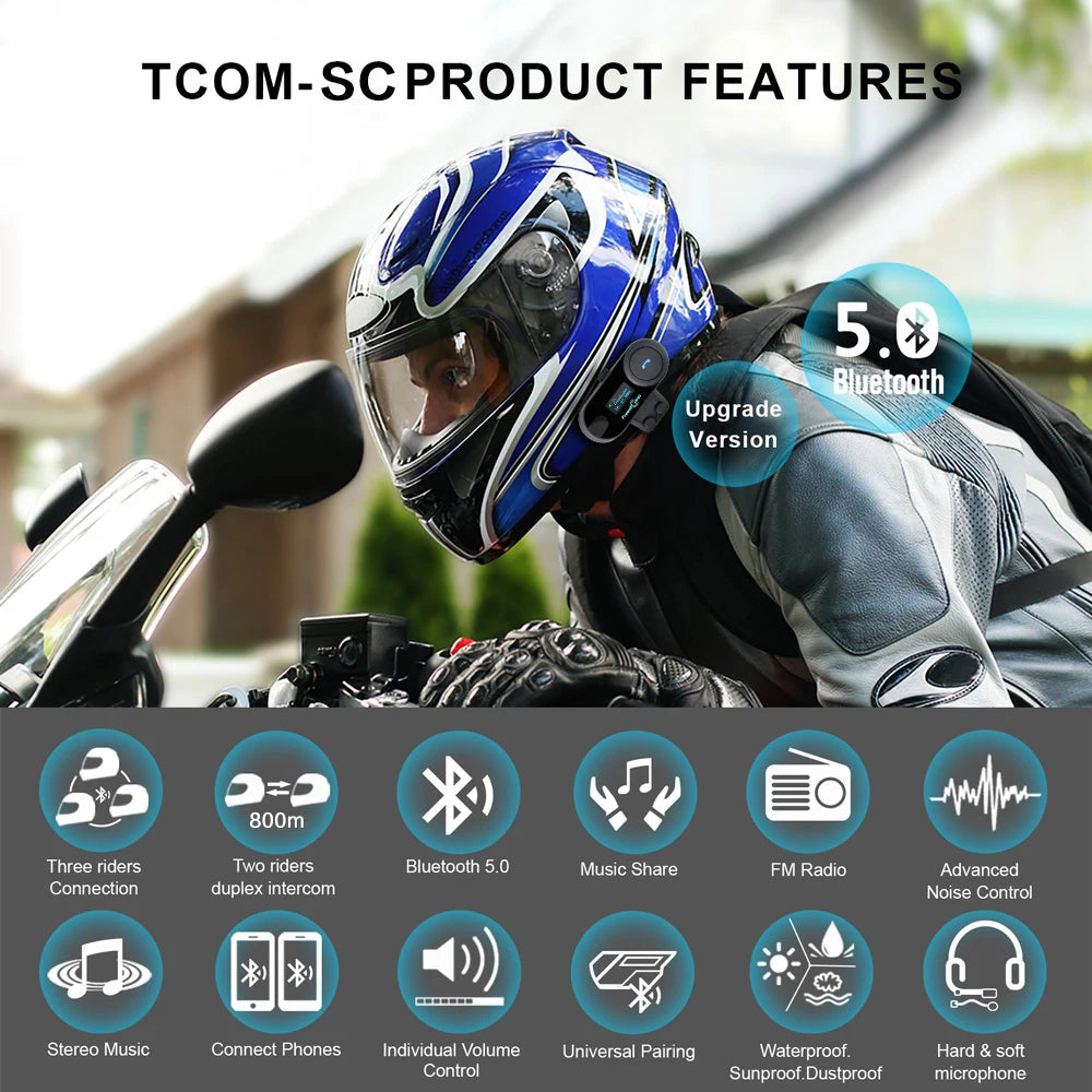 Motorcycle Helmet, FreedConn, TCOM-SC, Wireless Bluetooth, LCD Display, FM Radio, Music Share, 2 Set, No Color, No Size