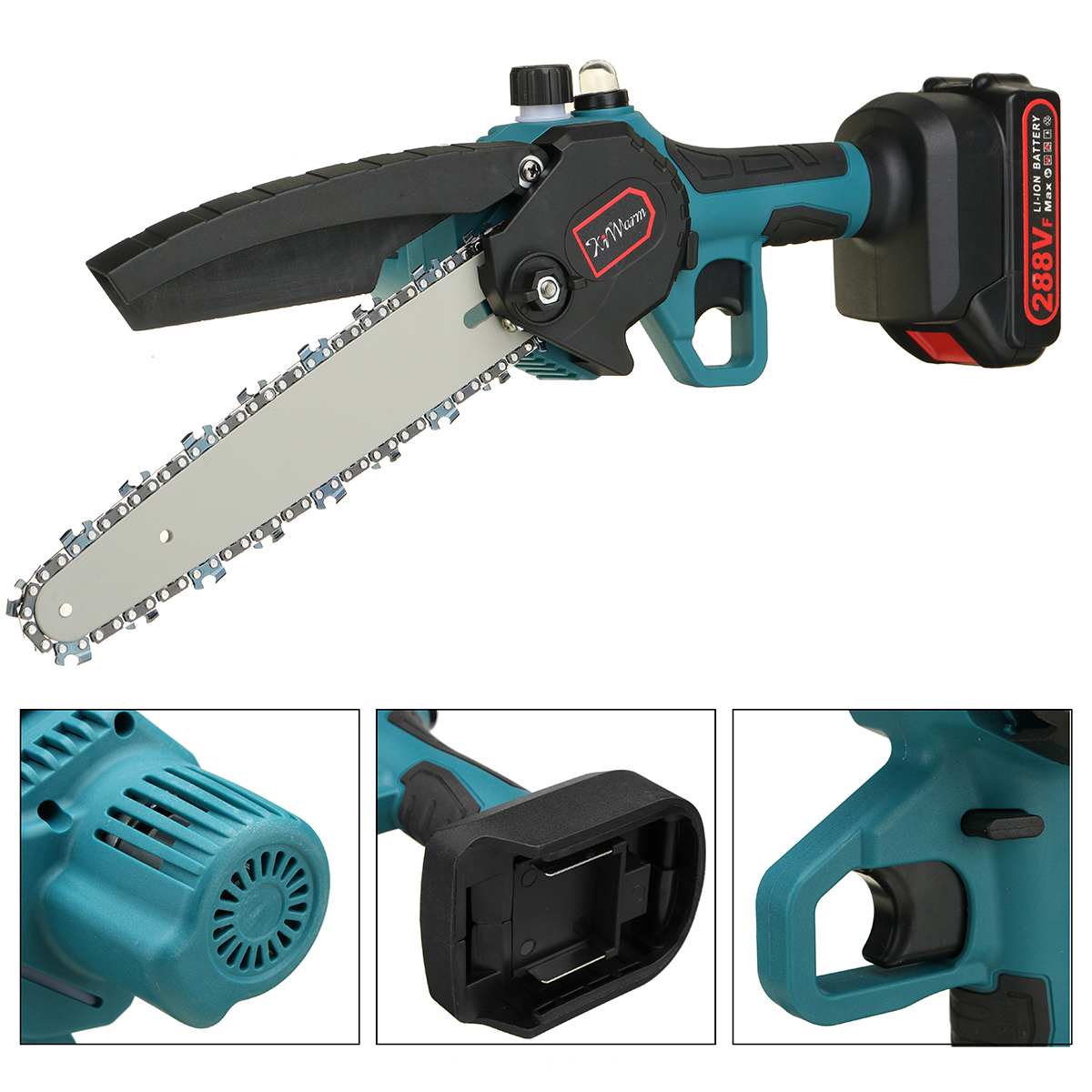 Mini Electric Chain Saw, Doersupp,  3000W, 8 Inch, 288V, 1 Battery, Blue