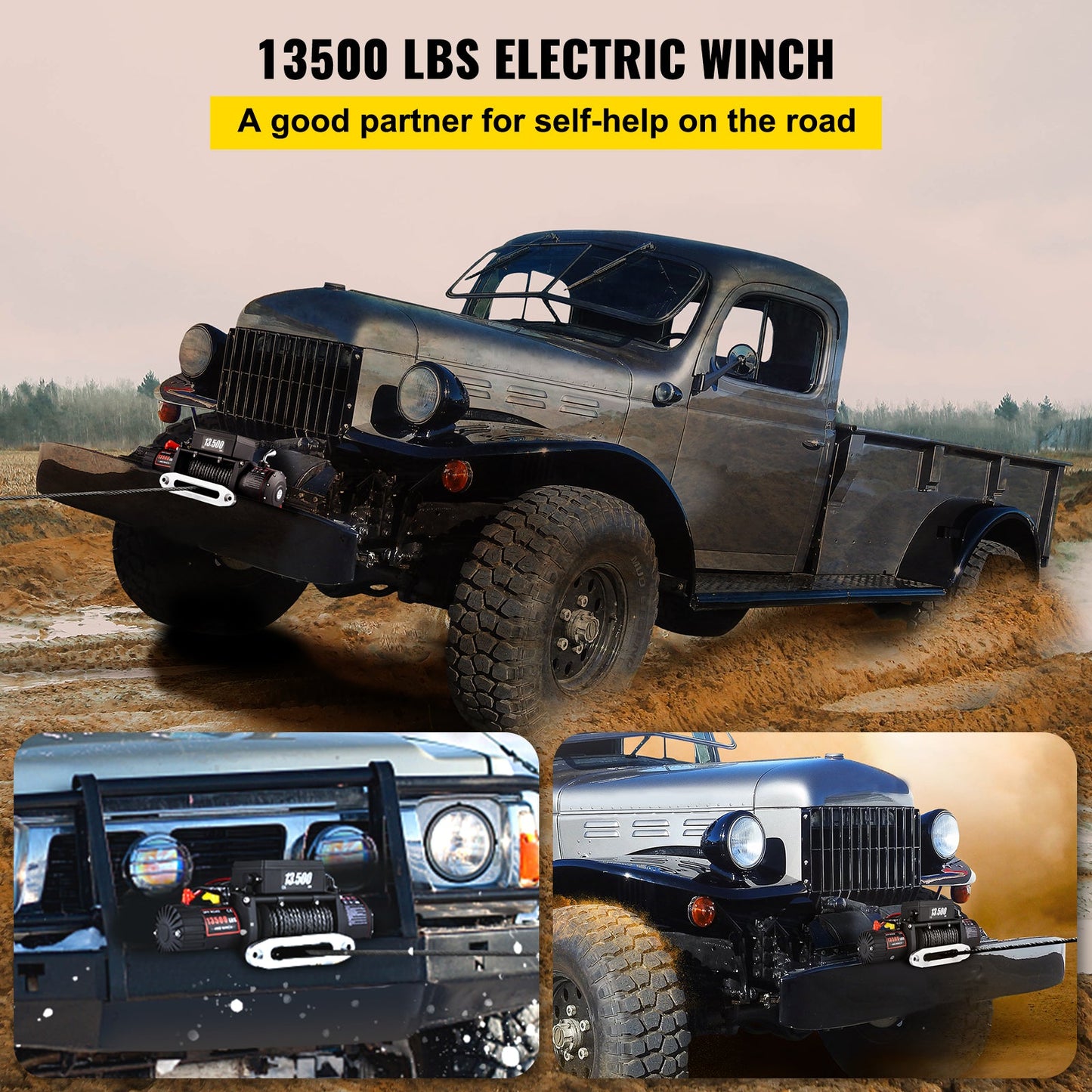 Electric Winch with Remote Control for Car Trailer and Off Road, 13500LBS, 12V.