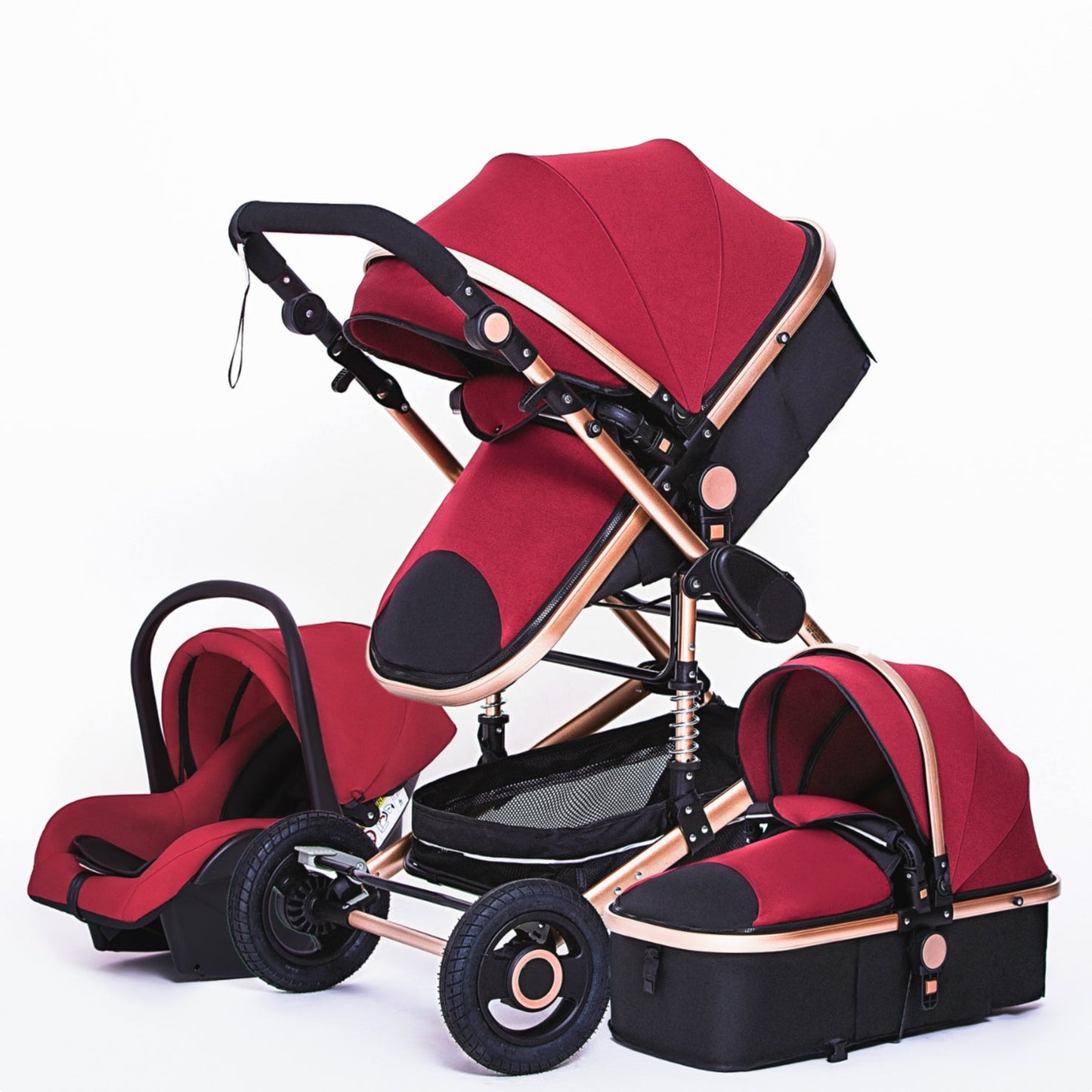 Poussette bébé, Caludan, 3 en 1, landau de voyage de luxe, siège auto, poussette porteuse, or noir