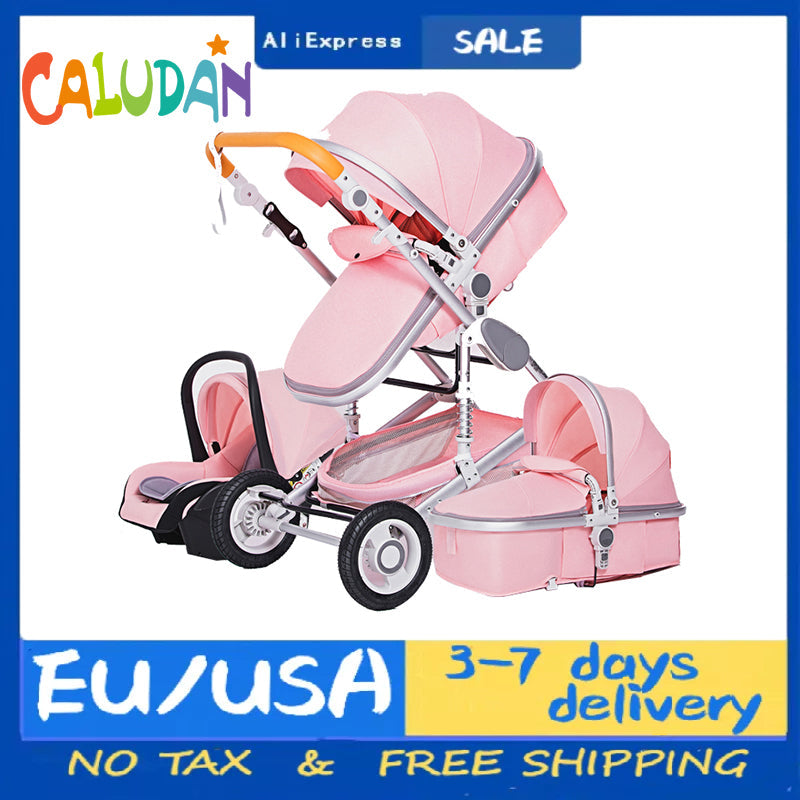 Baby Stroller, Caludan, 3 in 1, Luxury Travel Pram, Car Seat, Carrier Pushchair, Black Gold