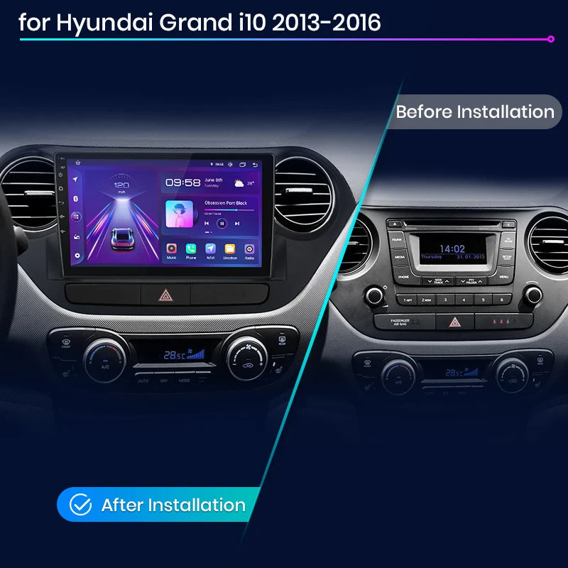 Wireless Speakers  V1Plus for Hyundai Grand I10 2016, AI Voice Control, Navigation GPS, Carplay, Android 12, 8+256G, Black.