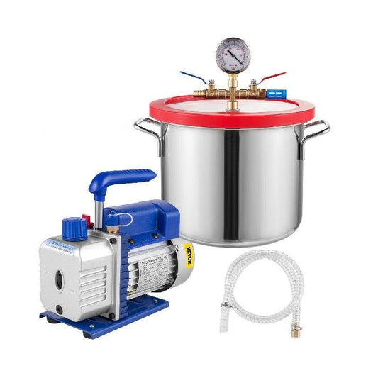 Vacuum Pump With Chamber, 3CFM, 5 Gallon, 220V, 50Hz, Stainless Steel, Silver