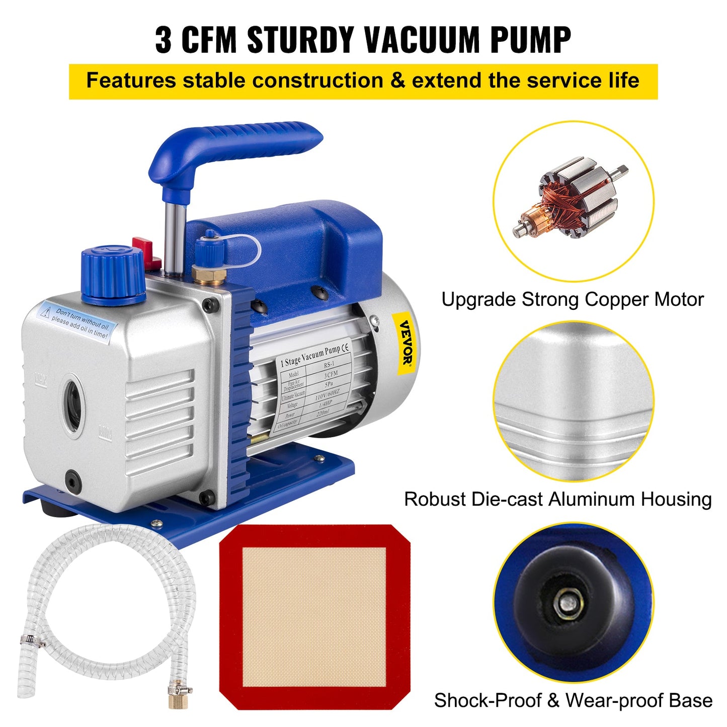 Vacuum Pump With Chamber, 3CFM, 5 Gallon, 220V, 50Hz, Stainless Steel, Silver