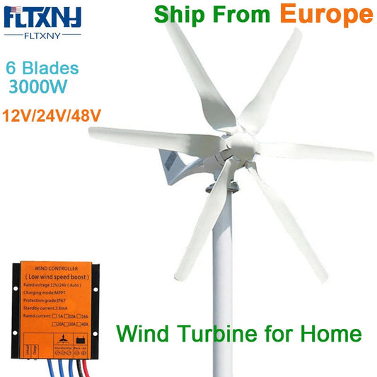 Wind Turbine Fltxny, , POWER 3000W, 6 blades, Small, 12V/24V/48V, Low Started, MPPT Controller