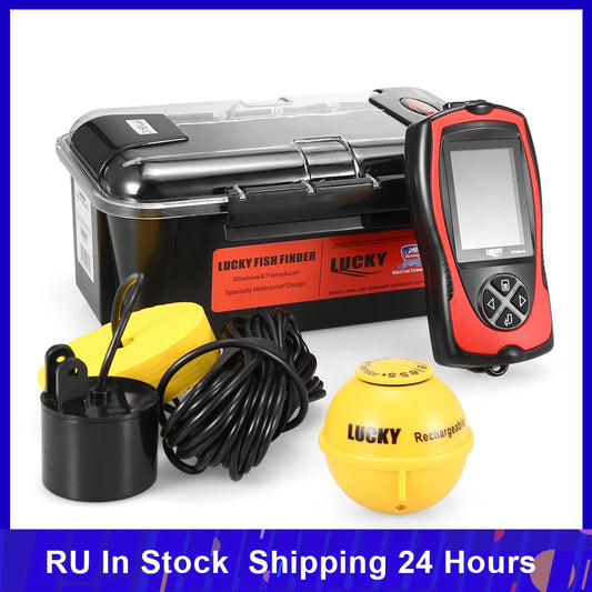 Portable Fish Finder LUCKY FF1108-1CT 2.4' LCD 100M/300FT Depth Fish Alarm Wired Fish Detector Sounder English Russian Options, FF1108-1CLA, Color: Not specified, Size: Not specified