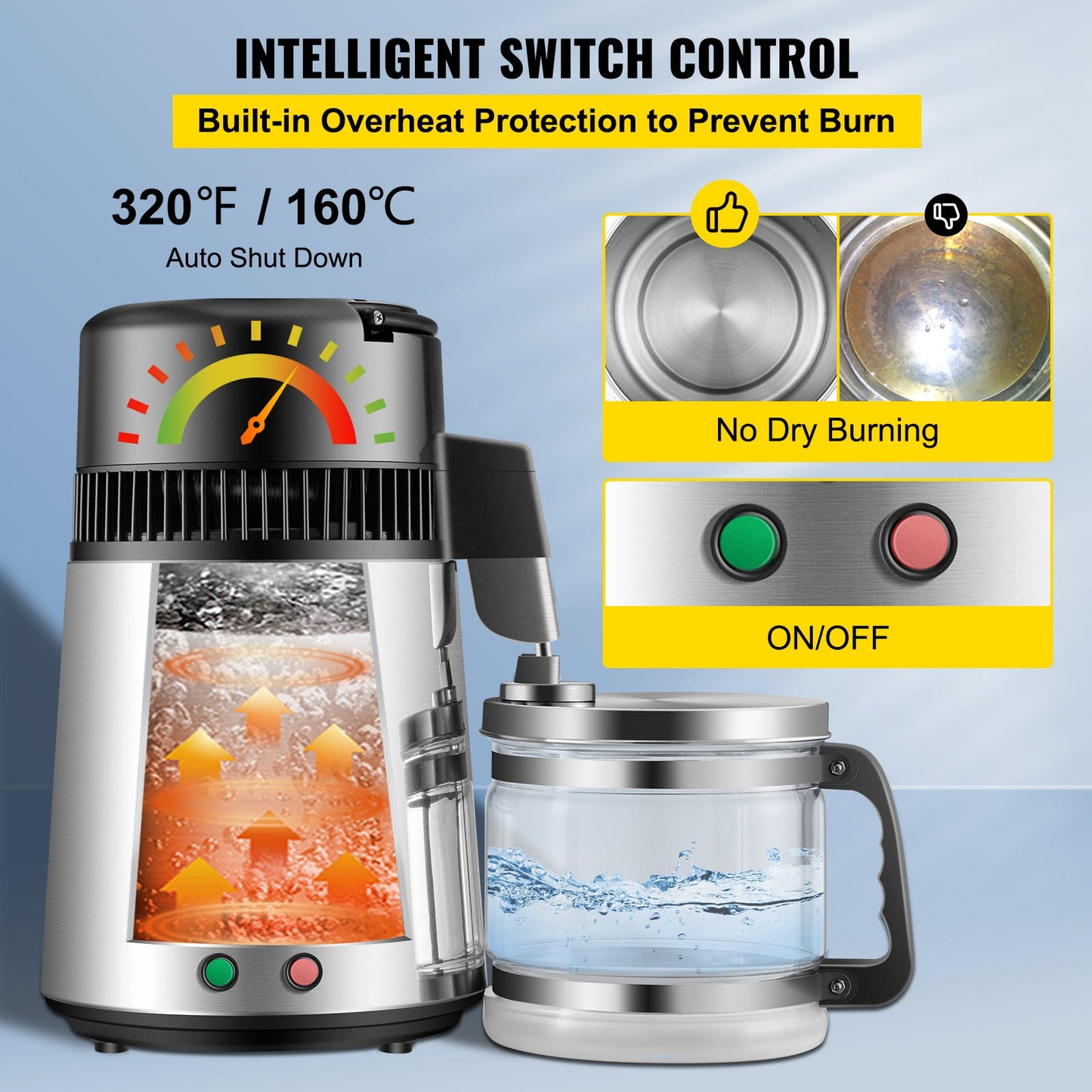 Purificateur de distillateur d'eau en acier inoxydable pour la maison ou le bureau - 4L