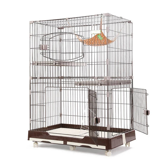 Pet Cage, For Cat, Portable, Multi-Door, Four Wheels, Brown