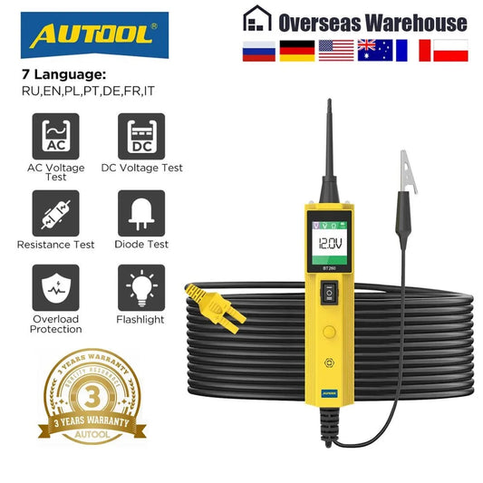 Outils de diagnostic, BT260, testeur de circuit électrique de voiture, affichage LED, tension, numérique, pb100, noir, taille unique