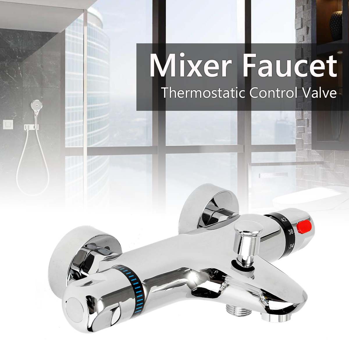 Faucet, Thermostatic Mixer, Hot/Cold, Bathtub/Shower, [Brand], [Model], Chrome, Standard Size