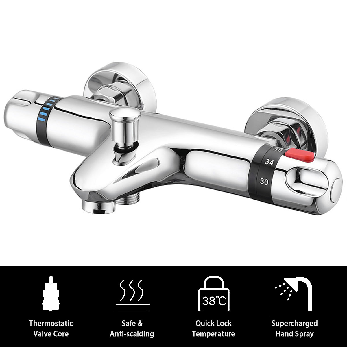 Faucet, Thermostatic Mixer, Hot/Cold, Bathtub/Shower, [Brand], [Model], Chrome, Standard Size